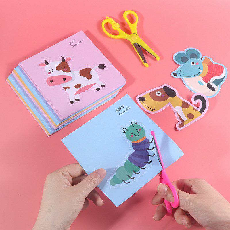 Bộ đồ chơi trẻ em cắt giấy thủ công có kèm kéo cho bé - Phân Loại: Nông Trại