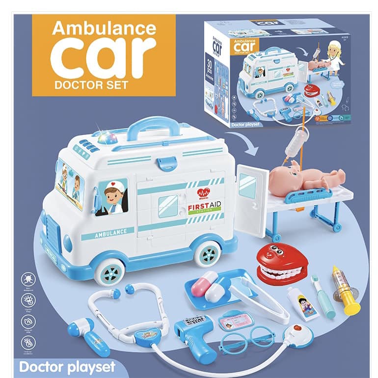 Bộ đồ chơi bác sĩ 30 chi tiết kèm xe cấp cứu - Phân Loại: Màu Xanh