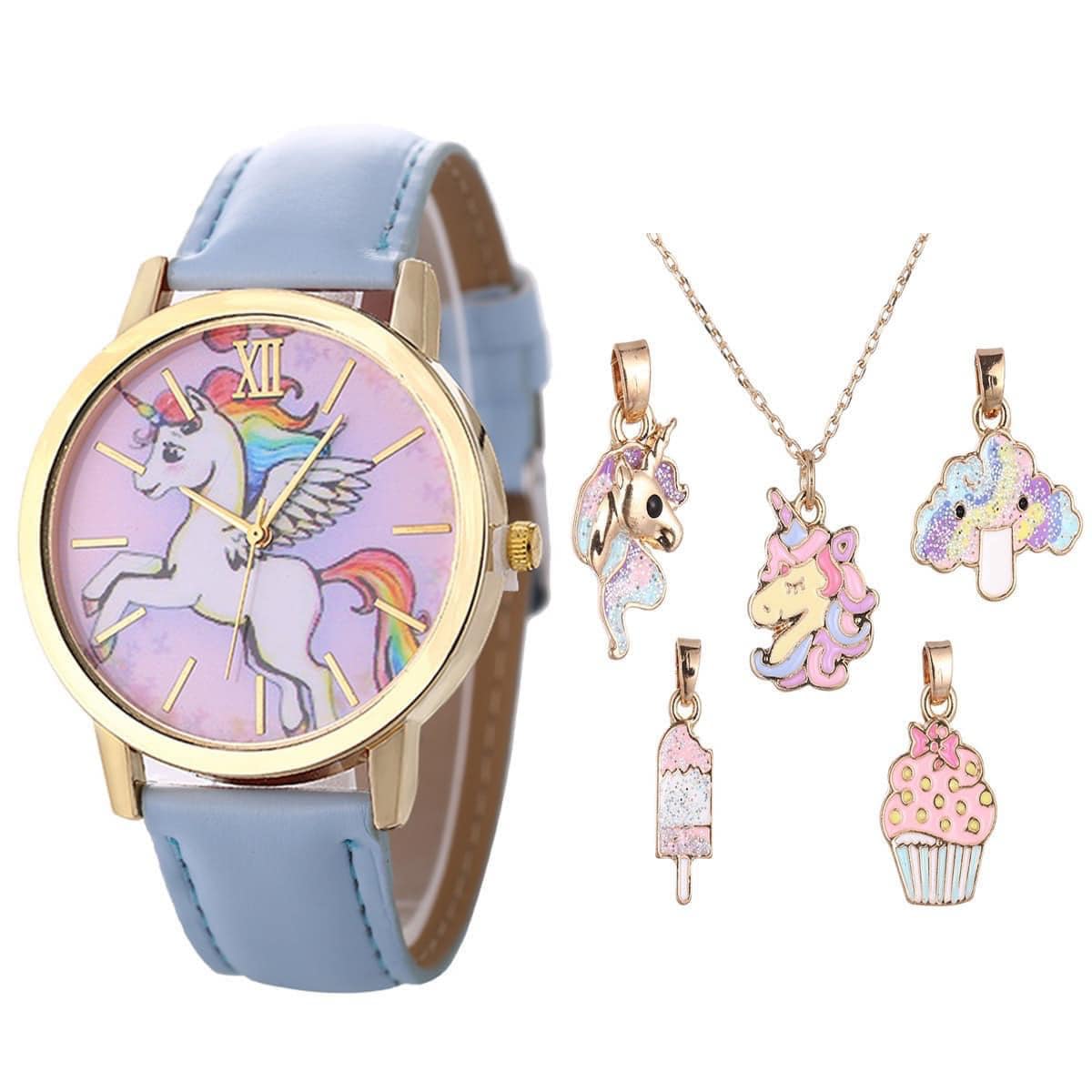 Set đồng hồ và dây chuyền Unicorn cho bé
