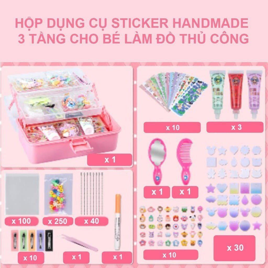 Hộp dụng cụ sticker handmade DIY 3 tầng, cho bé làm đồ thủ công cực đáng yêu