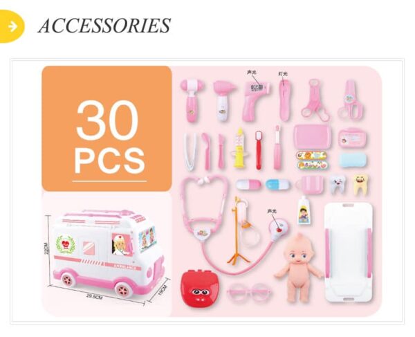 Bộ đồ chơi bác sĩ 30 chi tiết kèm xe cấp cứu - Phân Loại: Màu Hồng