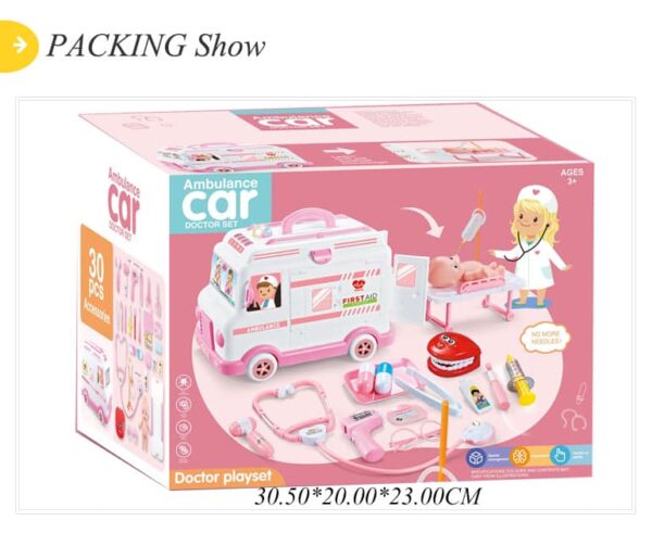 Bộ đồ chơi bác sĩ 30 chi tiết kèm xe cấp cứu - Phân Loại: Màu Hồng