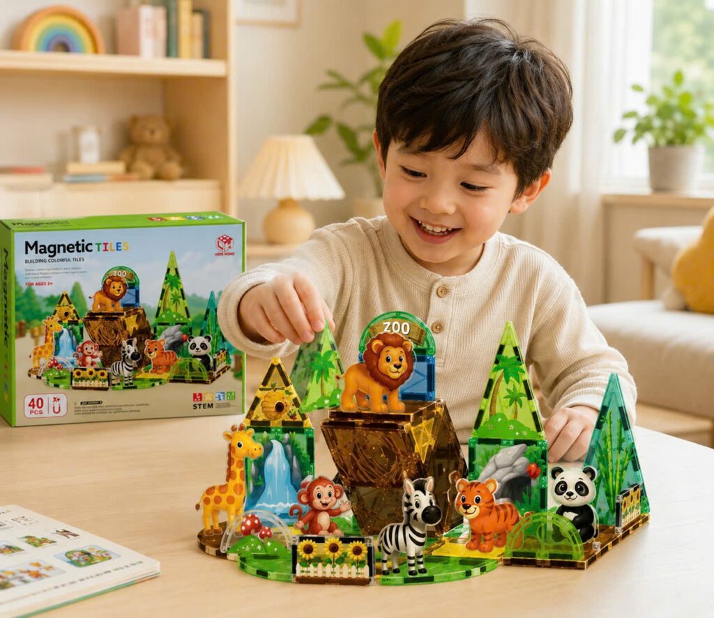 Bộ xếp hình nam châm từ tính magnetic Tiles động vật 40 chi tiết