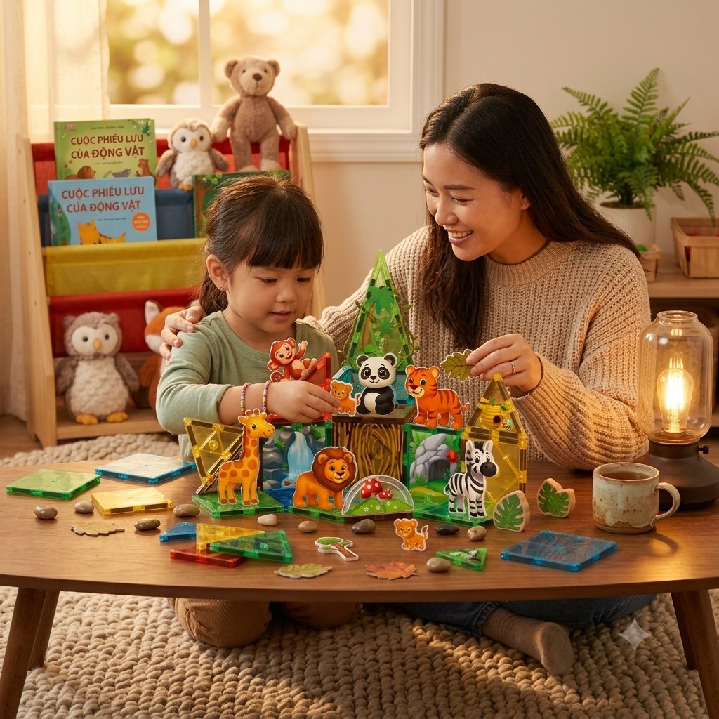 Bộ xếp hình nam châm từ tính magnetic Tiles động vật 40 chi tiết