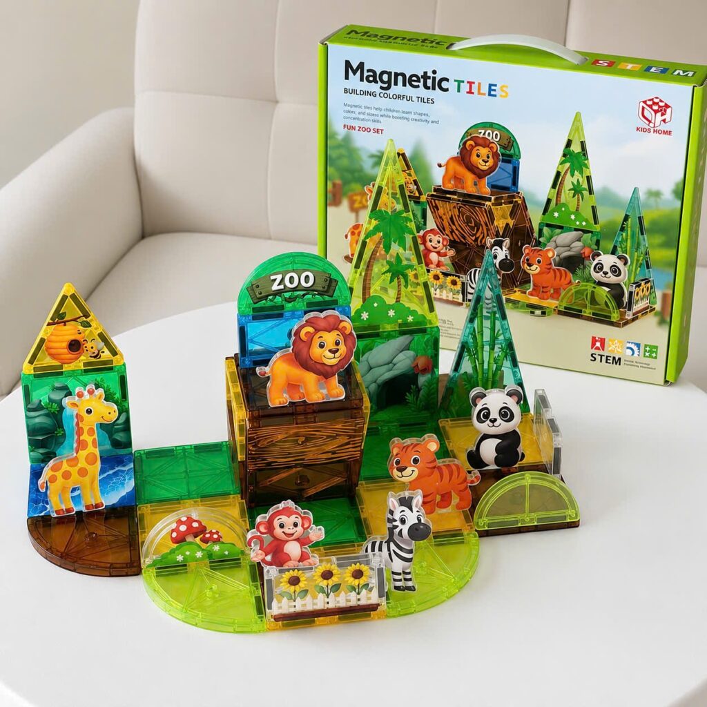 Bộ xếp hình nam châm từ tính magnetic Tiles động vật 40 chi tiết