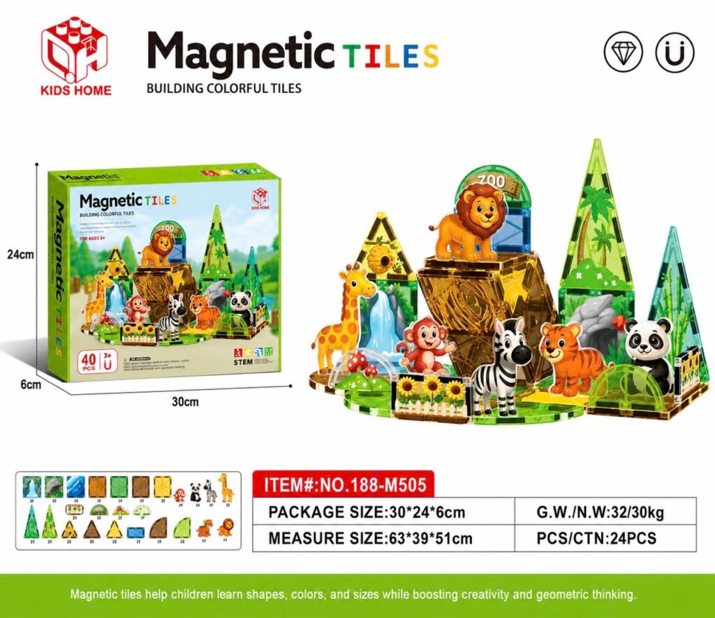 Bộ xếp hình nam châm từ tính magnetic Tiles động vật 40 chi tiết
